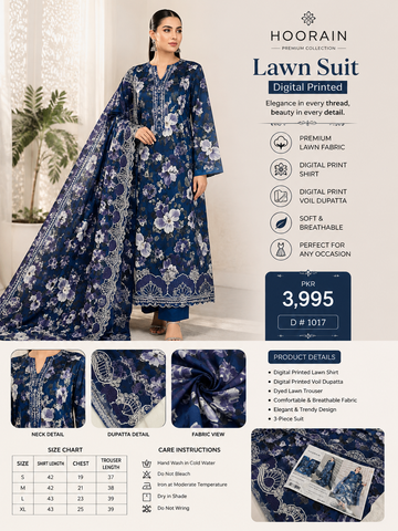 Midnight Bloom Digital Printed Lawn Suit